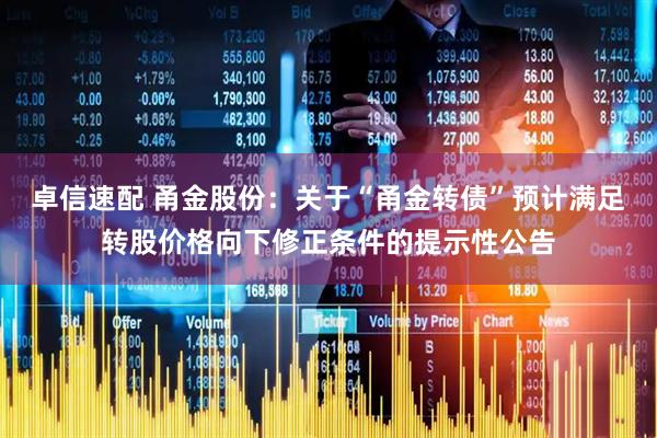 卓信速配 甬金股份：关于“甬金转债”预计满足转股价格向下修正条件的提示性公告